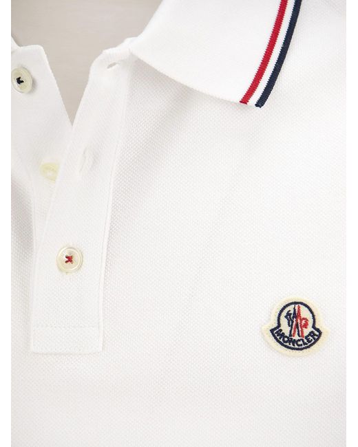Moncler Katoenen Pique Poloshirt Met Driekleurige Trim in het White