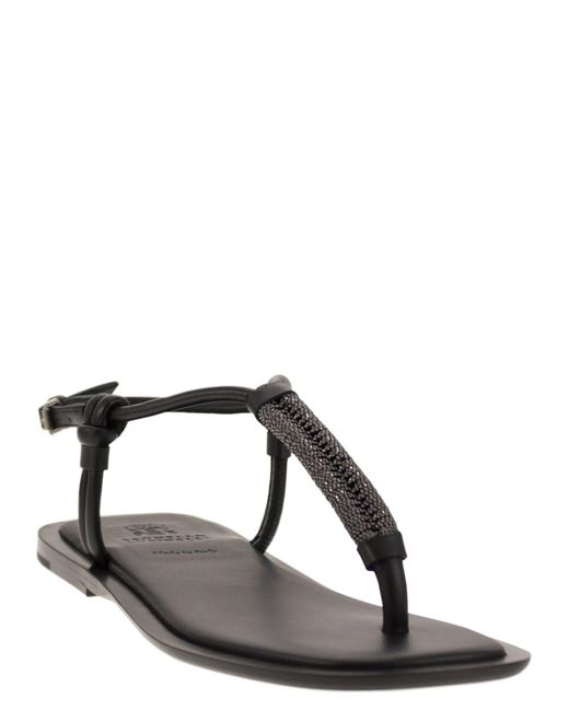 Sandalias de cuero con correas trenzadas preciosas Brunello Cucinelli de color Black