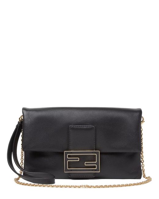 Fendi Black Mini Soft Leather Bag With Embellished Strap