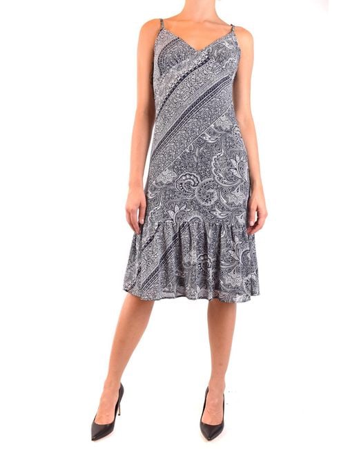 Michael Kors Blue Floral Sleeveless Low-Cut V-Neck Dress
