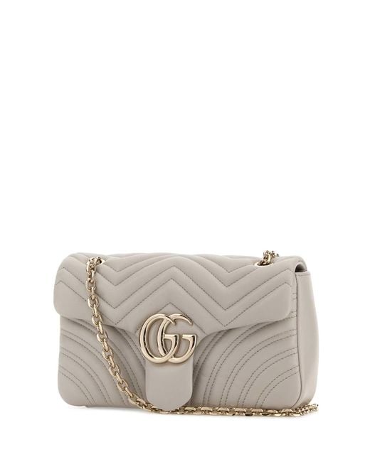 Gucci Gray Chalk Nappa Leather Medium Gg Marmont Shoulder Bag