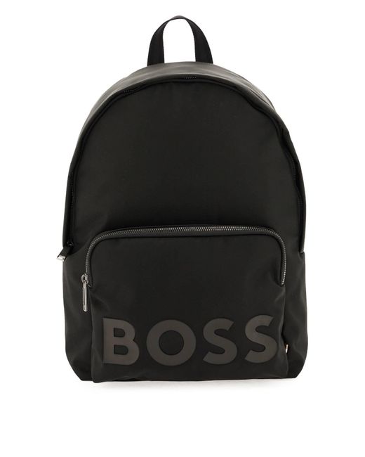 Mochila de tela reciclada con el jefe con logotipo de goma Boss de hombre de color Black