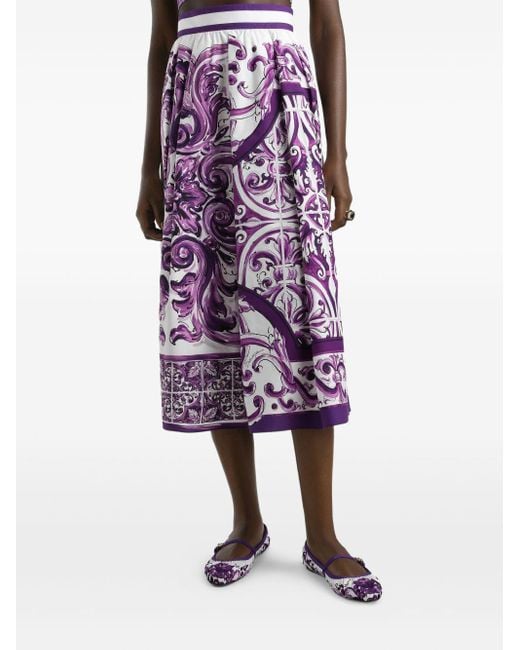 Maiolica estampado de algodón largo falda larga Dolce & Gabbana de color Purple