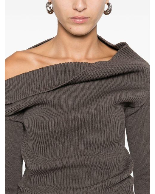 Rick Owens Brown Wool Off-Shoulder Sweater