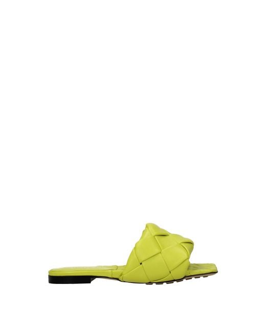 Bottega Veneta Yellow Kiwi Leather Slides And Clogs