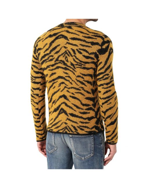 Saint Laurent Yellow Zebra Jacquard Wool Pullover for men