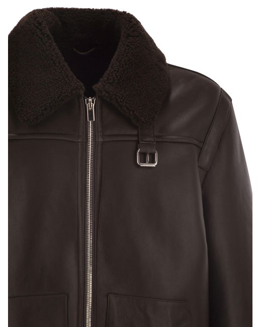 PT Torino Black Shearling Aviator Jacket for men