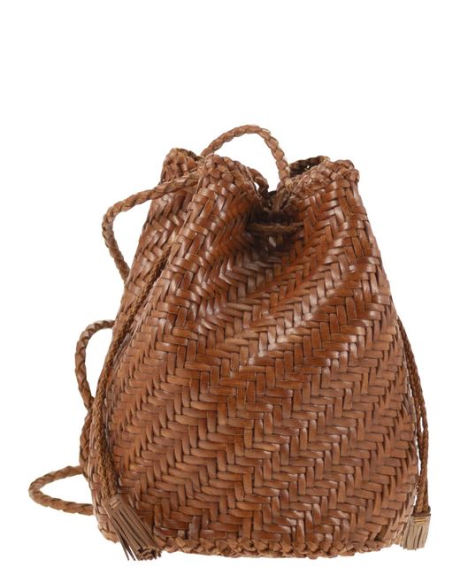 Dragon Brown Pompom gewebte Ledertasche