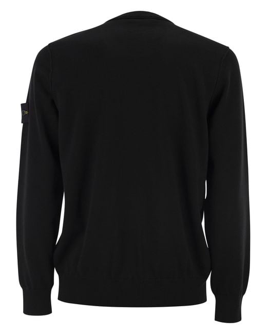 Stone Island Black Crew Neck Jumper With Small Lapel for men
