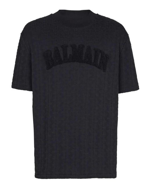 Balmain Black T Shirt With Pb Monogram