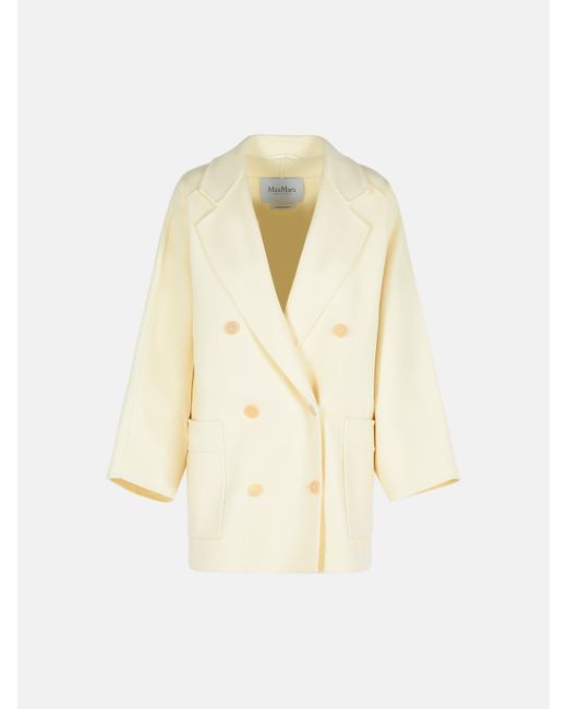 Max Mara 'teddy Crop' White Wool Blend Coat in het Natural