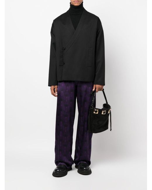OZWALD BOATENG Purple Elastic Waist Printed Silk Trousers for men