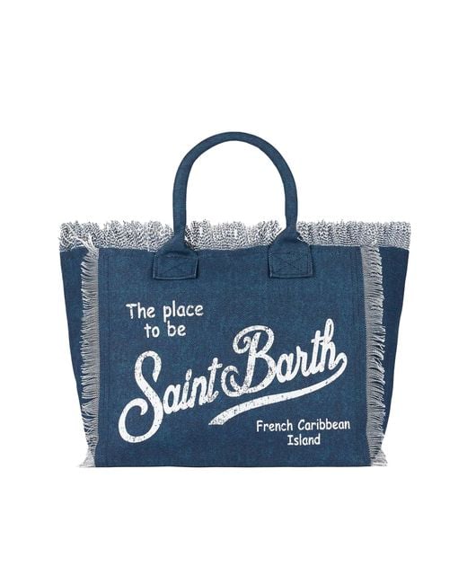 Mc2 Saint Barth Borsa Een Spalla Ijdelheid In Canvas Di Cotone Indaco in het Blue