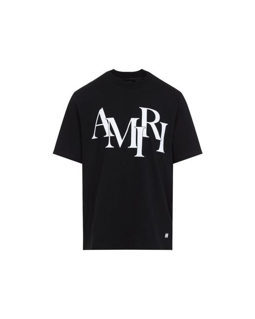 Amiri Black Cotton Staggered Logo T Shirt