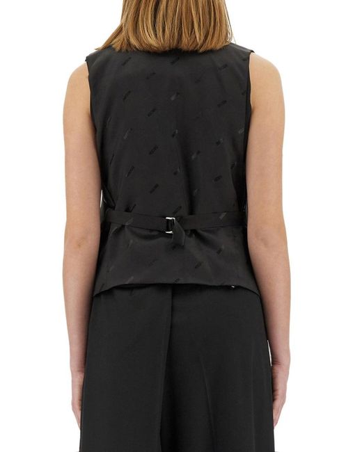 Moschino Black Solid Shawl Neck Top