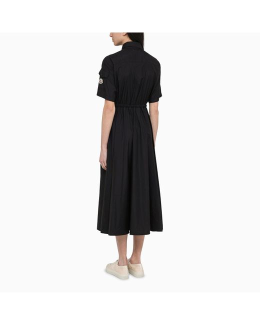Moncler Black Nylon Midi Chemisier Dress