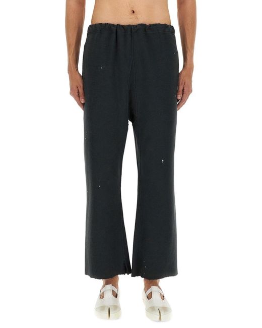 Maison Margiela Black Relaxed-Fit Cotton Pants With Distressed Hem for men