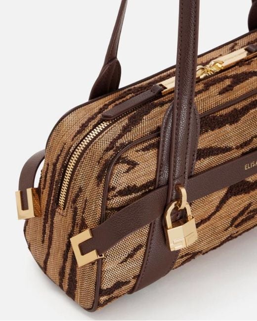 Elisabetta Franchi Brown Tiger Print Top Handle Bag