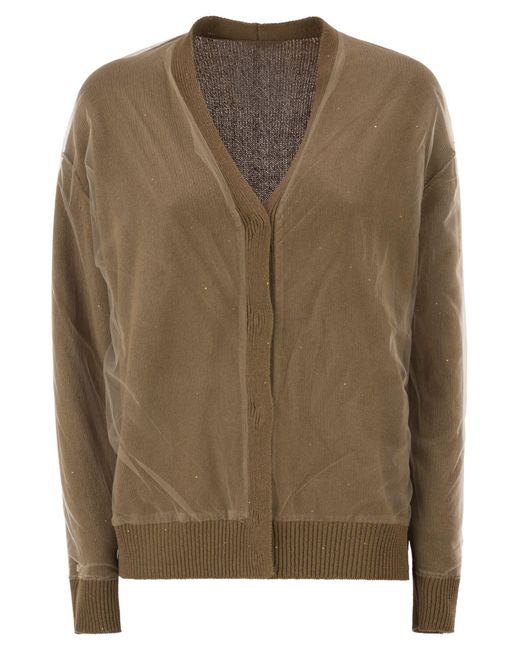 Fabiana Filippi Brown Wende-Cardigan aus Baumwolle und Leinen mit Pailletten und Tüll