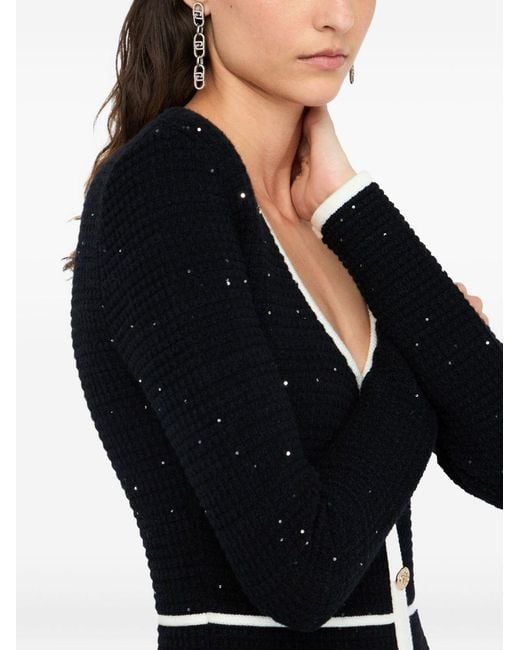 Liu Jo Black Schwarzes Pailletten Verziertes Langarmkleid