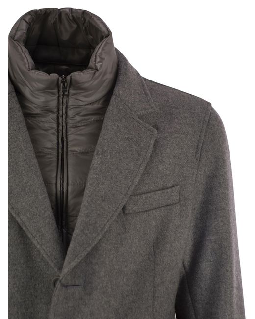 Herno Gray Wool Coat With Bib for men