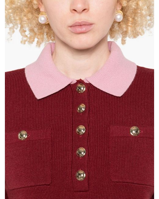 Self-Portrait Red Burgundy Contrast Collar Knit Top