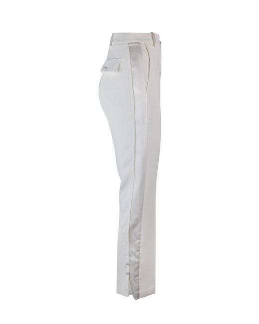 Elisabetta Franchi White Smoking Crêpe Trousers With Satin Bands