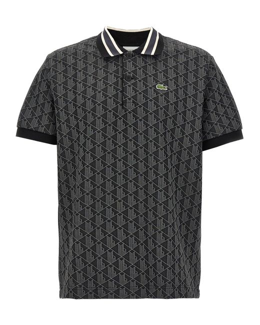 Lacoste Jacquard Monogram Polo Shirt in het Black voor heren