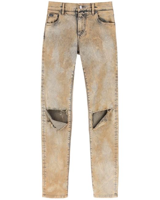 Dolce & Gabbana Skinny Jeans In Overdekte Denim in het Natural voor heren