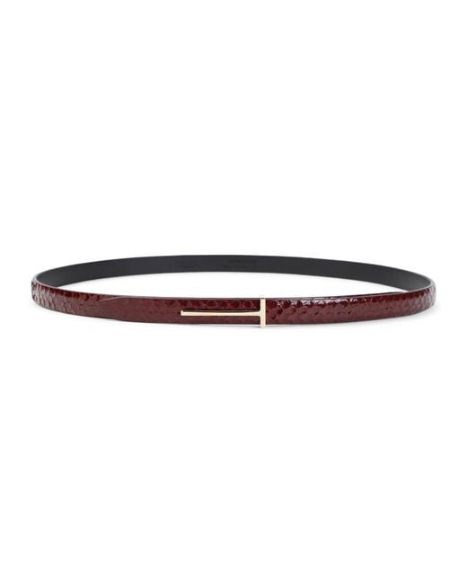Tom Ford Red Semi-Shine Printed Python Belt, 1.5Cm