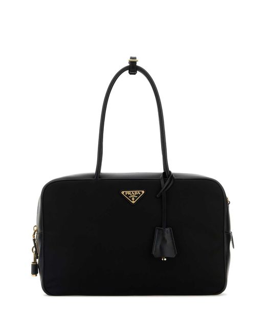 Prada Black Leather And Re Nylon Handbag