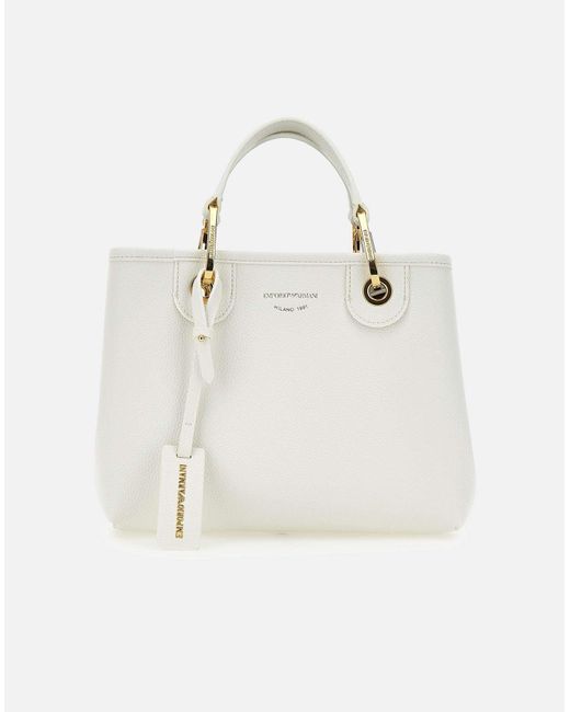 Emporio Armani White Myea Vegan Lederhandtasche in Milch weiß
