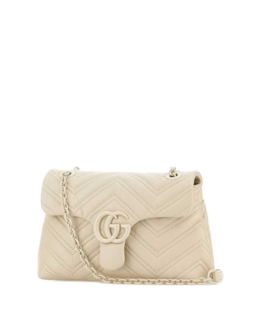 Gucci Natural Ivory Nappa Leather Small GG Marmont Shoulder Bag