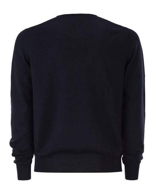 Kiton Blue Long-Sleeved Wool Crew Neck Jumper for men