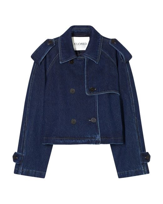 Closed Blue Cropped Trench