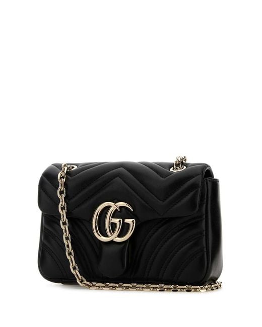 Gucci Black Nappa Leather Small Gg Marmont Shoulder Bag