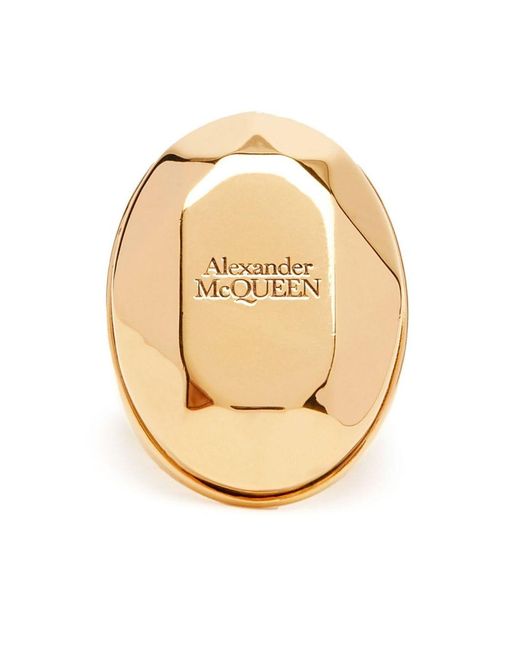 McQueen Metallic Stone Logo Ring