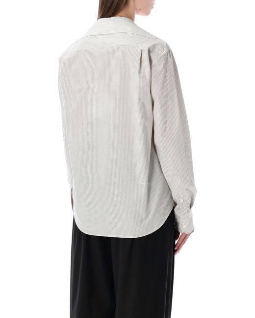 MM6 by Maison Margiela White Striped Collarless Cotton Shirt