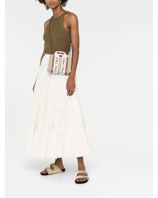 Chloé White Woody Mini Linen Tote