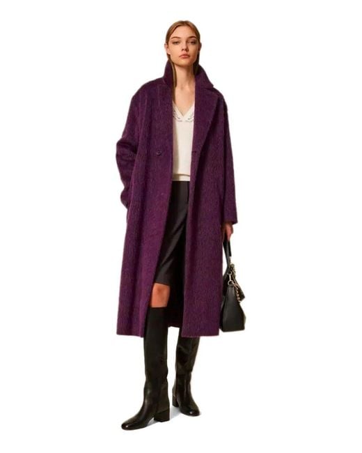 Twinset Purple Belted Coat