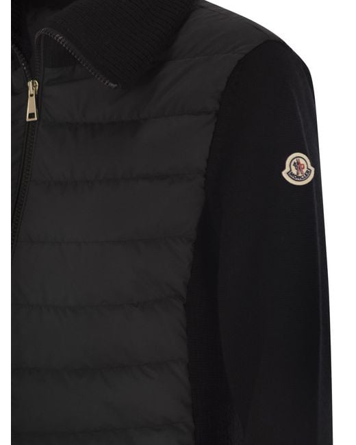 Moncler Black Gepolsterte Woll -Strickjacke mit Reißverschluss