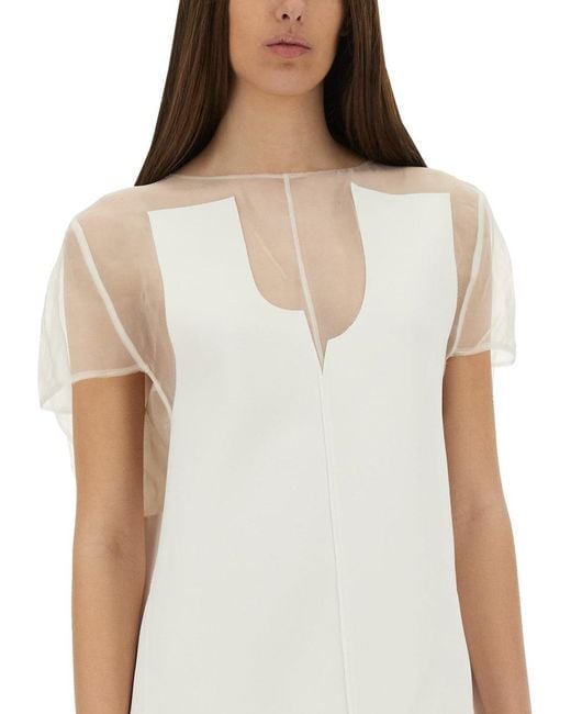 Khaite White Winona Paneled Crepe And Chiffon Mini Dress