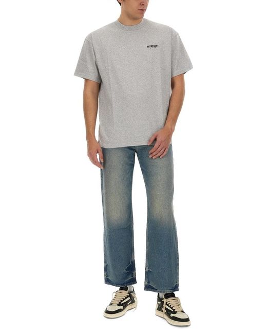 Represent Gray Cotton Crew-Neck T-Shirt T-Shirts for men