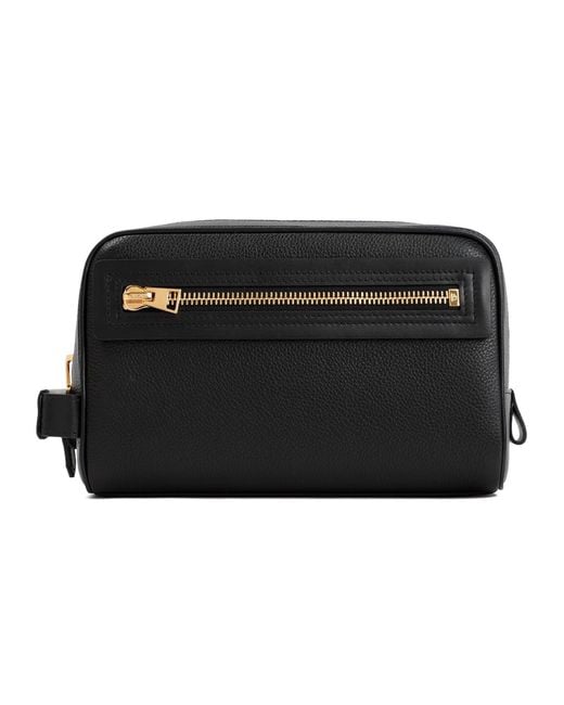 Tom Ford Black Leather Single Zip Toiletry Case for men