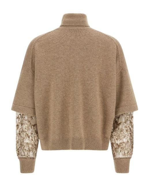 Brunello Cucinelli Natural Sequin Sleeve Sweater