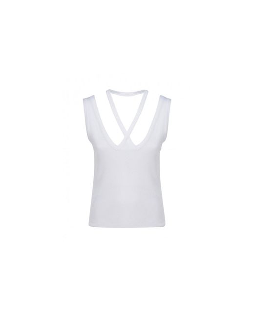 MM6 by Maison Martin Margiela White Ribbed Cotton Top