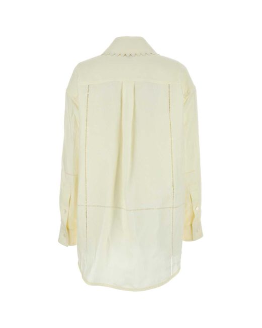 Bottega Veneta White English Embroidery Linen Shirt