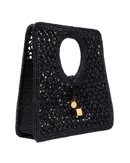 Jacquemus Black Le Petit Carre Spiaggia Rafia Handtasche