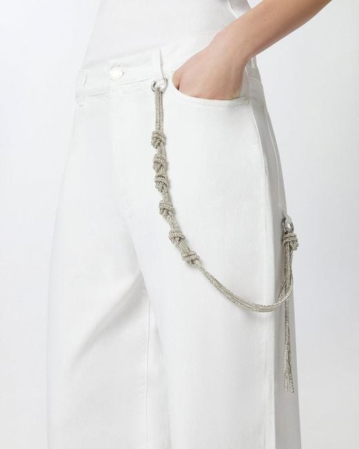 Pinko White Wide-Leg Jeans With Chain Detail