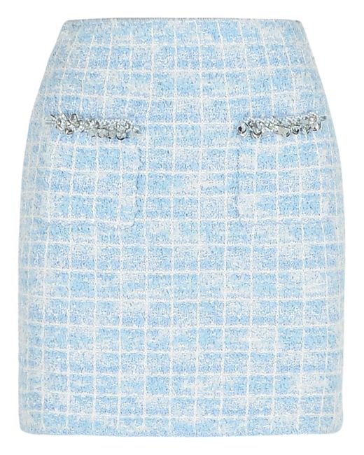 Self-Portrait Zelfportret 'check' Rok In Lichtblauwe Polyester Blend in het Blue